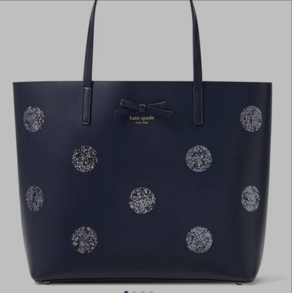 Kate Spade Dewey Street Little Len Large Open Tote Bag Glitter Polka Dots